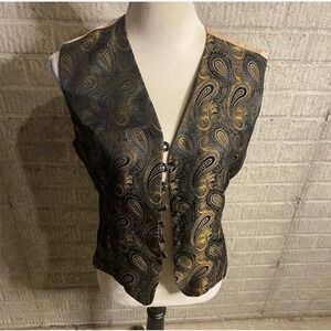 Tahari Women's Paisley Brocade Vest Metallic Gold Black Sleeveless Size‎ 10